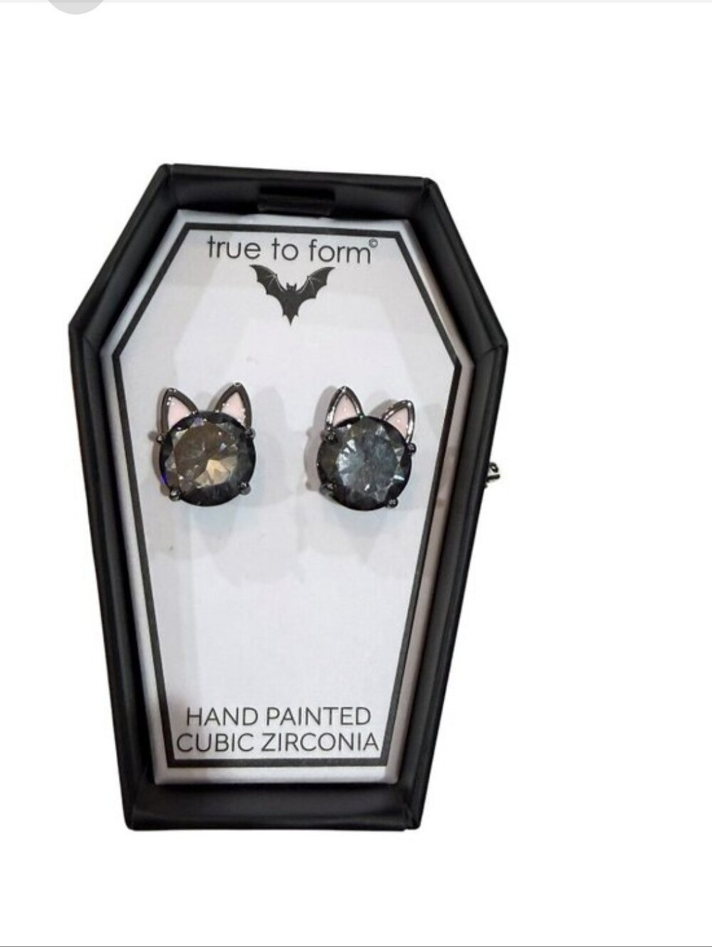 ✨️🐈‍⬛️NWB True to Form Cat Ear Stud Earrings - Hand Painted Cubic Zirconia Stud